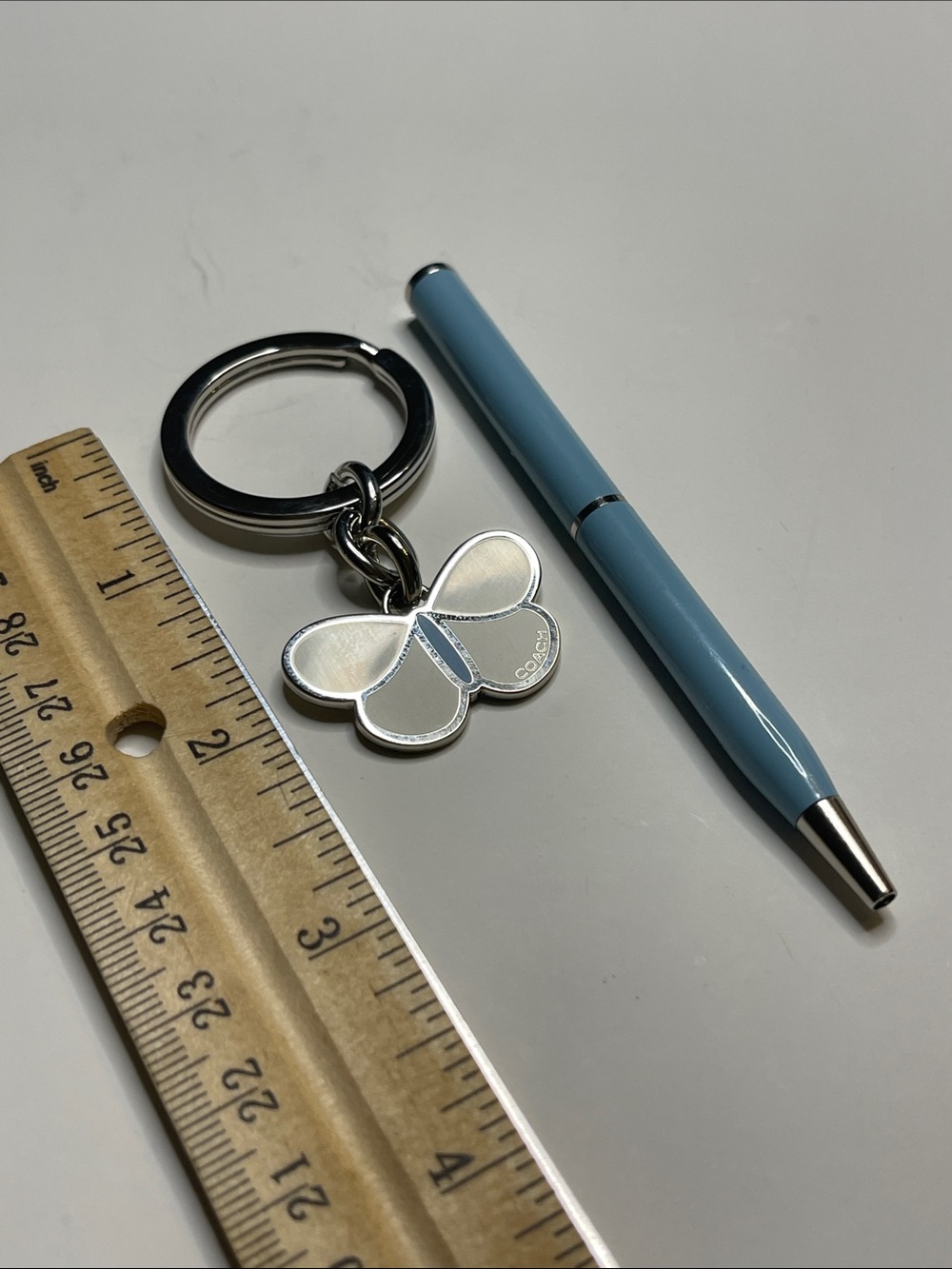 Coach White & Light Blue Butterfly Keychain and Blue Coach Pen - Picture 3 of 6